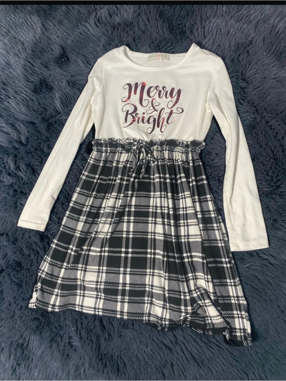Glitter Girl Merry & Bright Black & White Plaid Christmas Dress | Size 8